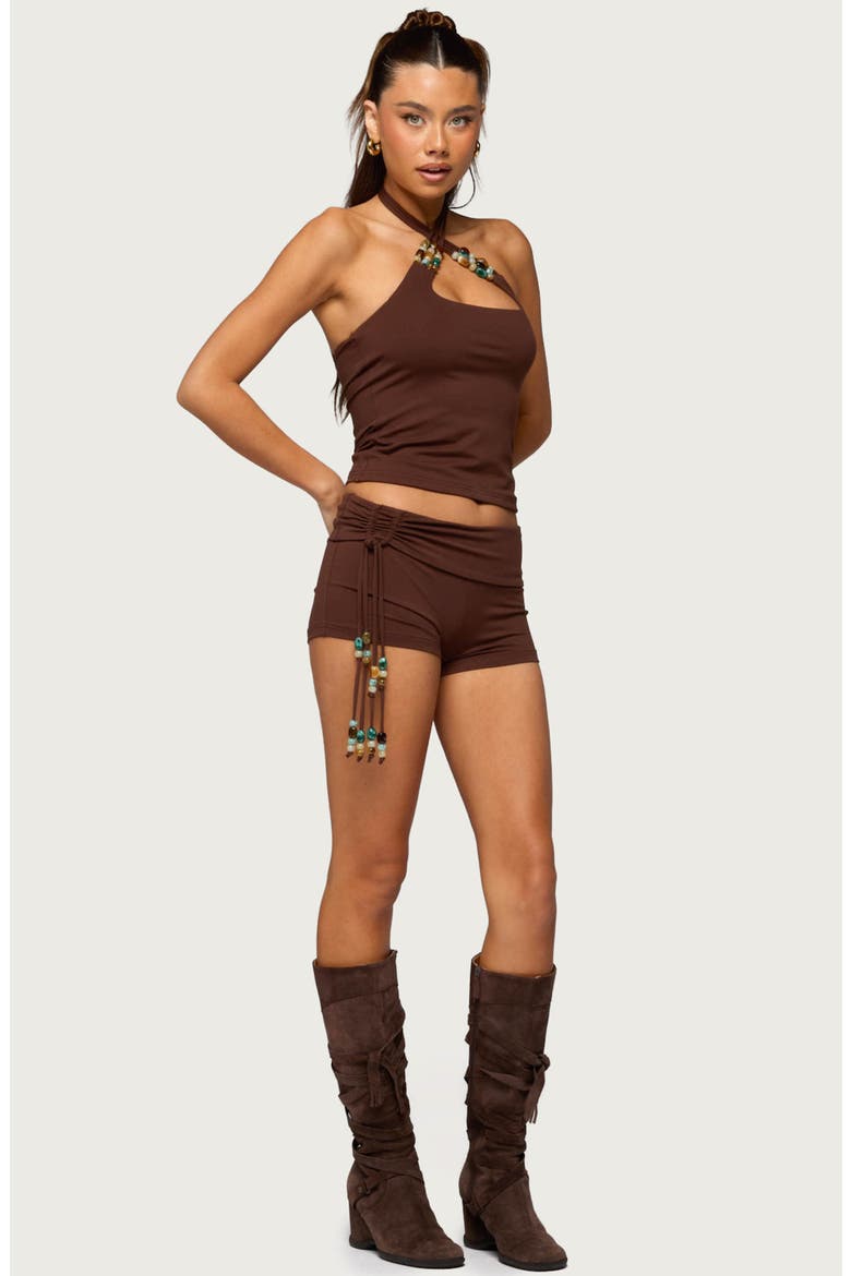 Thia Beaded Halter Top, Alternate, color, DARK-BROWN