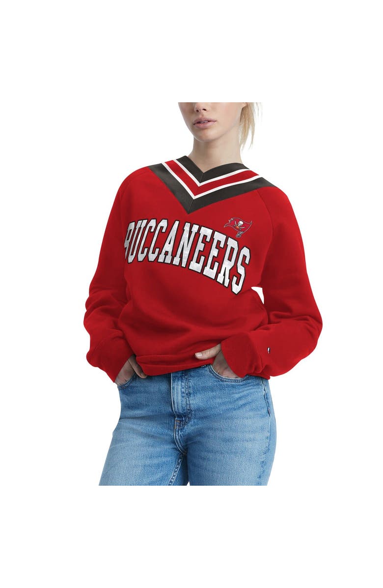 Tommy Hilfiger Women's Tommy Hilfiger Red Tampa Bay Buccaneers Heidi V-Neck Pullover Sweatshirt, Alternate, color, 