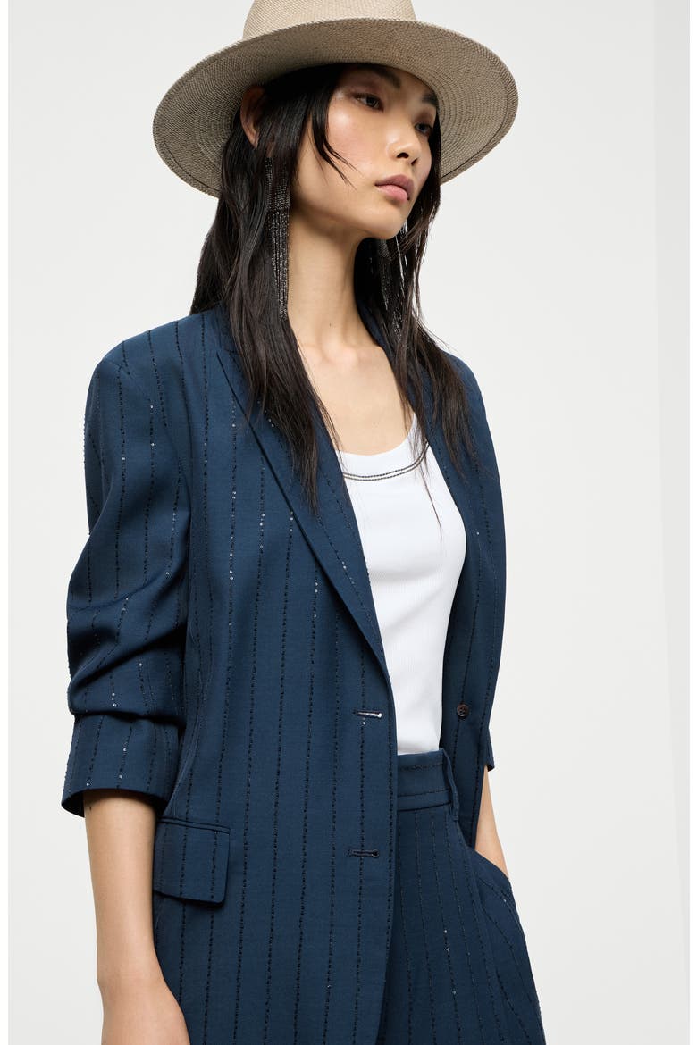 Dazzling chalk stripe blazer, Alternate, color, Blue