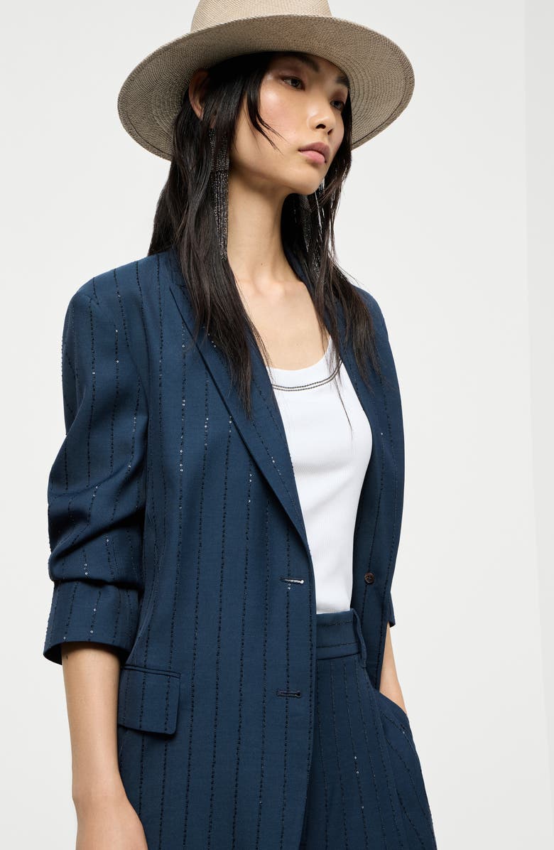 Brunello Cucinelli Dazzling chalk stripe blazer, Alternate, color, Blue