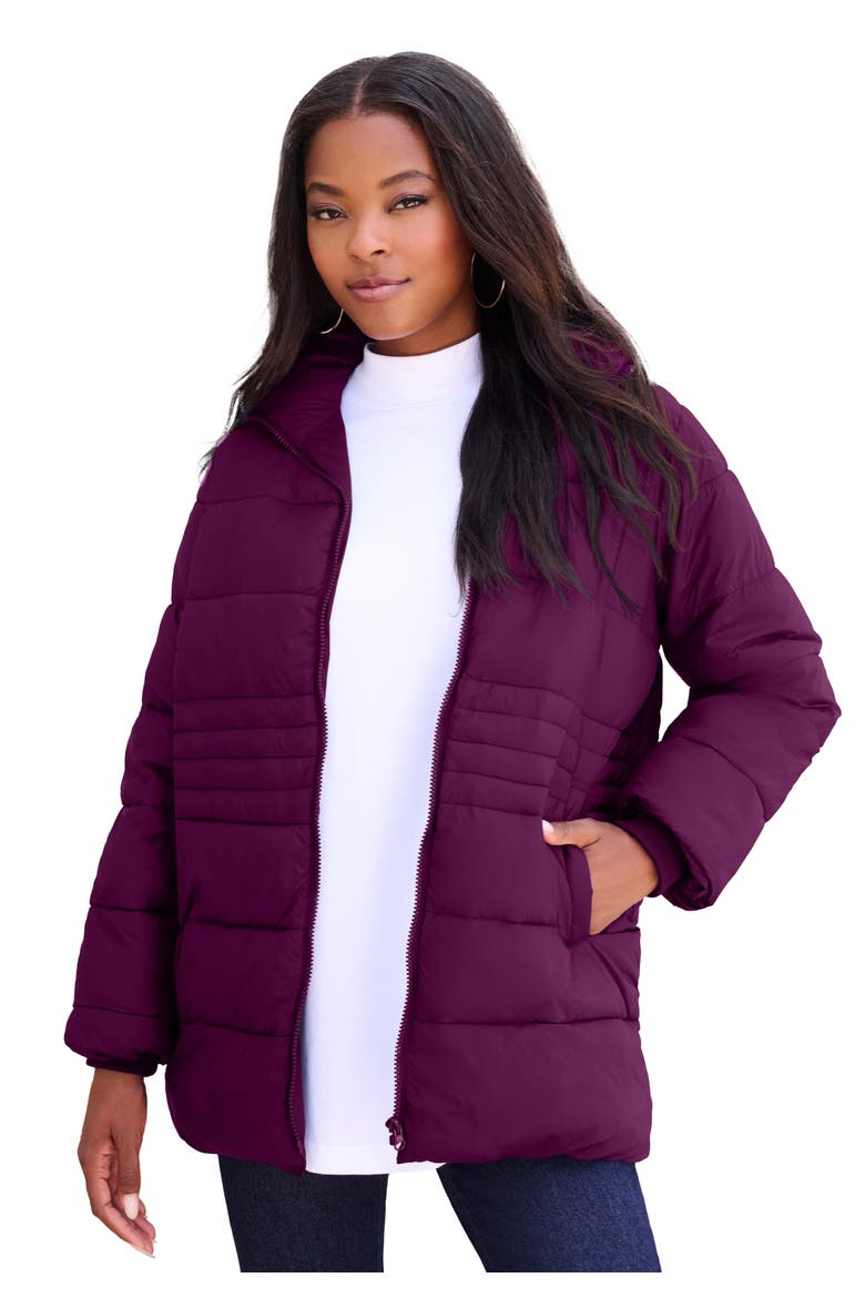 Plus Size Lightweight Quilted Jacket, Main, color, DARK BERRY