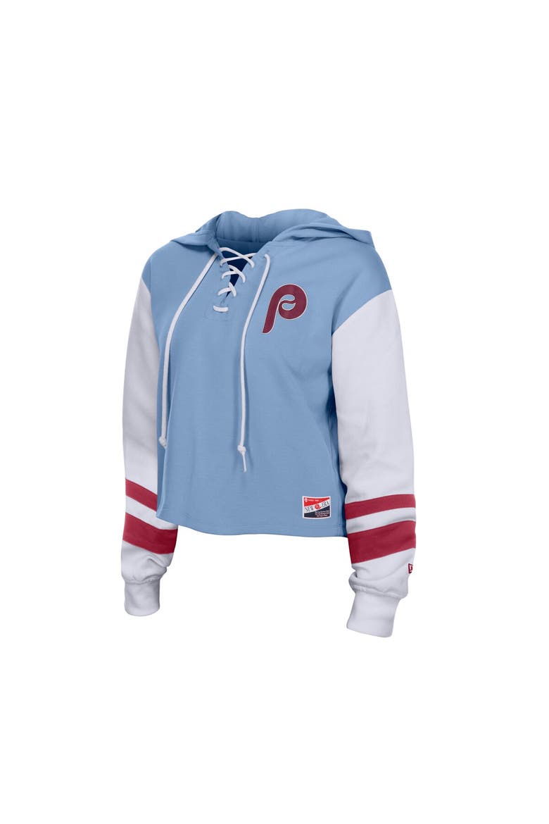 Women's New Era  Light Blue Philadelphia Phillies Boxy Lace-Up Hoodie, Alternate, color, Light Blue