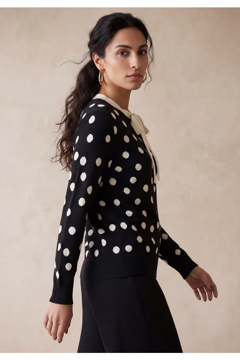 Tie Neck Sweater, Alternate, color, BLACK IVORY SCATTER DOT