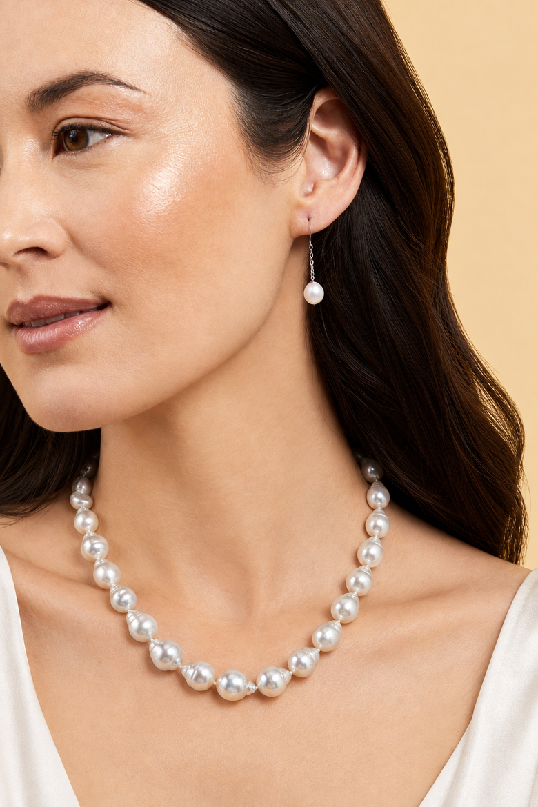 9-11mm White South Sea Baroque Pearl Necklace - AAA Quality, Alternate, color, White Gold Clasp