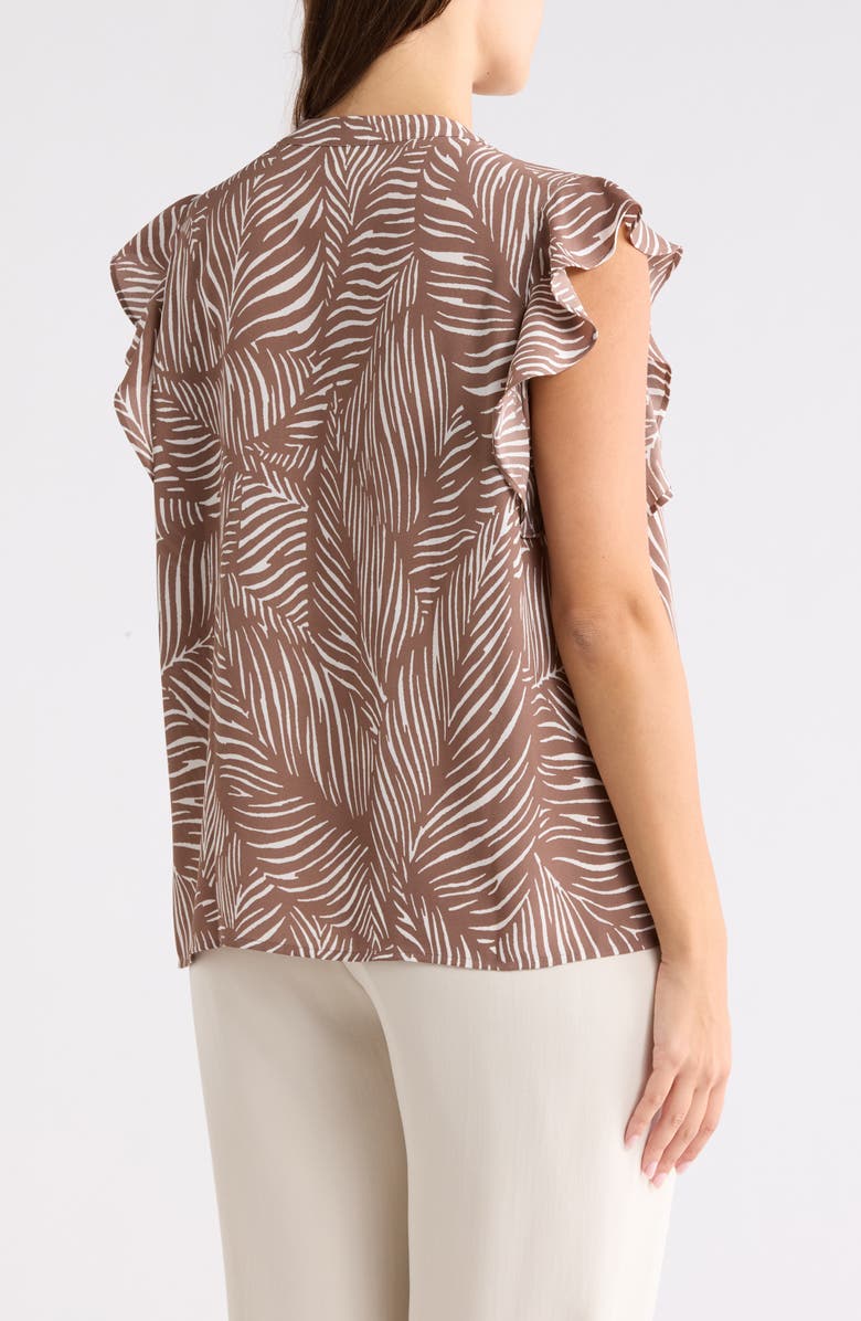 NORDSTROM RACK Ruffle Tie Neck Top, Alternate, color, Brown Lentil Palmetto Print