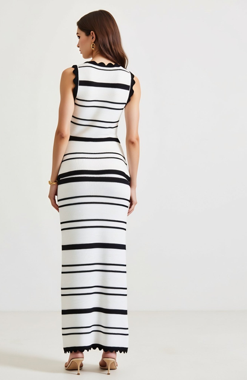 Modenaire Striped Knit Two-piece Set With Tie Front And Maxi Skirt In Multi