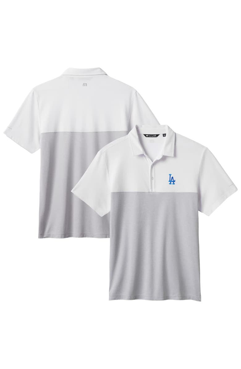 TravisMathew Men's TravisMathew White/Gray Los Angeles Dodgers Home Run Leader Tri-Blend Polo, Alternate, color, White