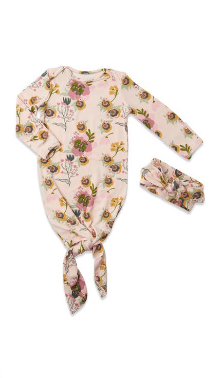 Long Sleeve Knotted Gown & Headwrap Set