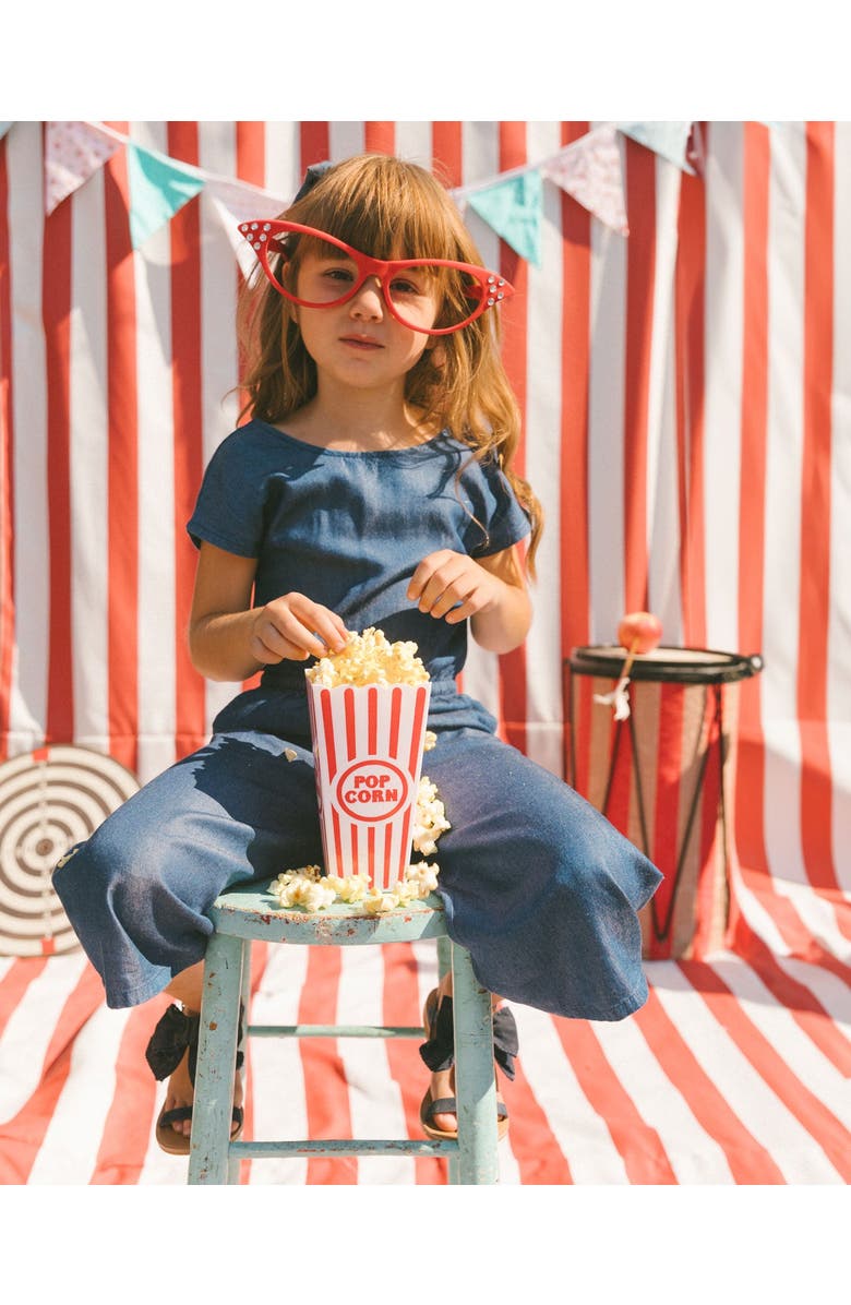 Deux par Deux Girl's Chambray Jumpsuit Navy Blue, Alternate, color, 