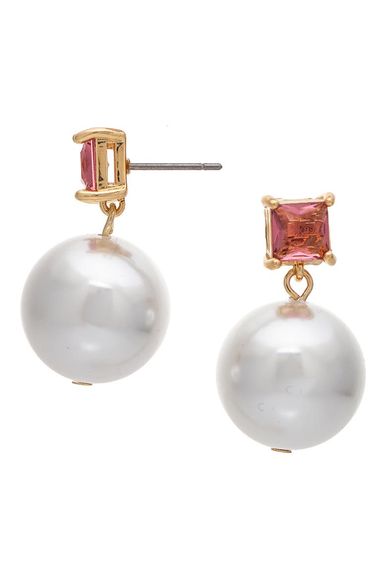 Imitation Pearl Drop Earrings, Main, color, PINK/ WHITE