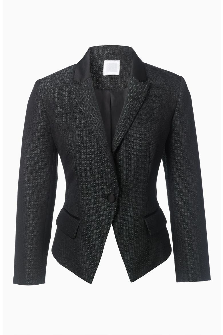 Jacquard One Button Blazer, Alternate, color, MEDIUM GREY/ BLACK COMBO