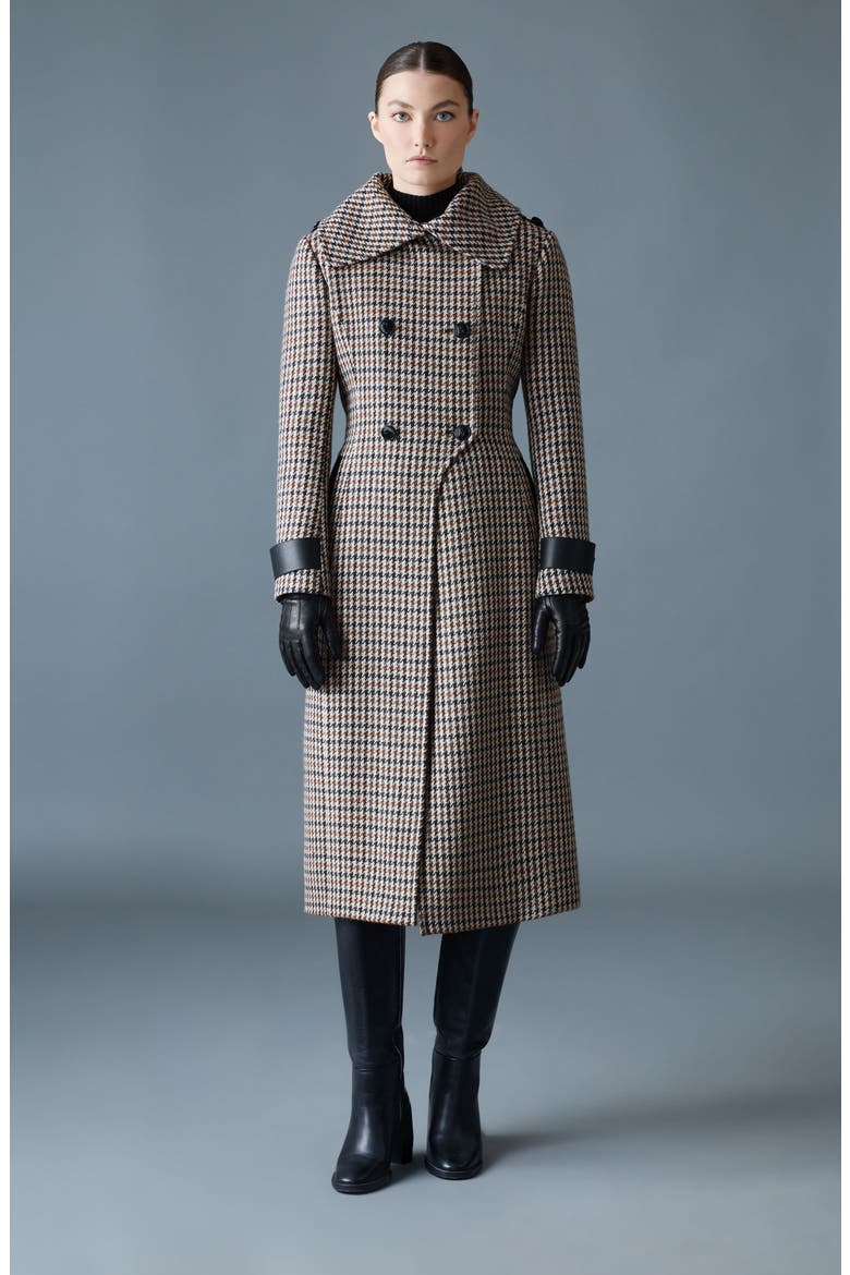Elodie Houndstooth Double Breasted Coat, Alternate, color, EARTH BROWN MULTI