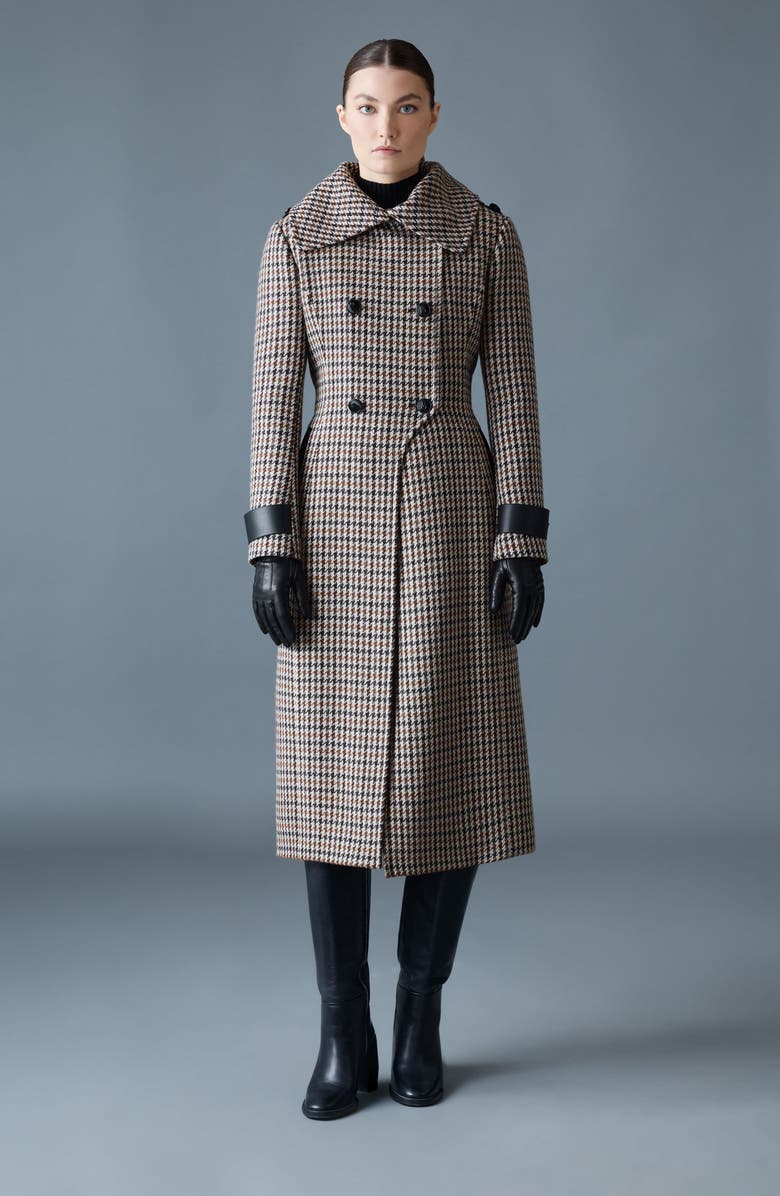 Mackage Elodie Houndstooth Double Breasted Coat, Alternate, color, Earth Brown Multi