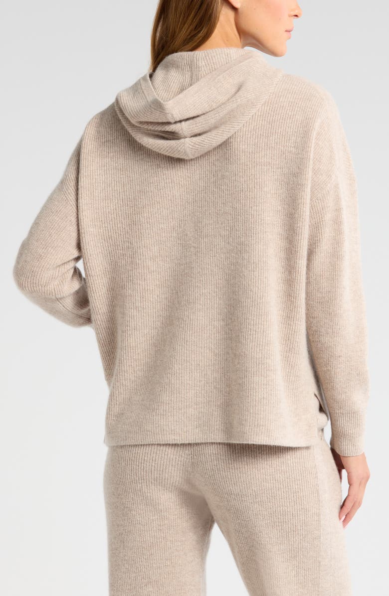 Zella Wool & Cashmere Rib Hoodie, Alternate, color, Tan Oxford Heather