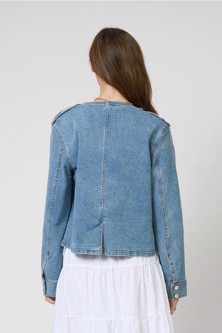 Nevada Collarless Denim Jacket, Alternate, color, MEDIUM WASH