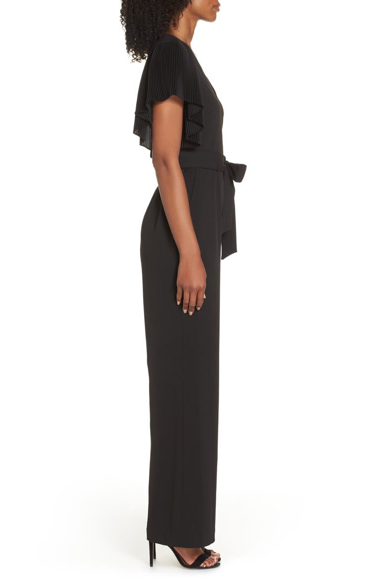 Pleat Sleeve Jumpsuit, Alternate, color, BLACK