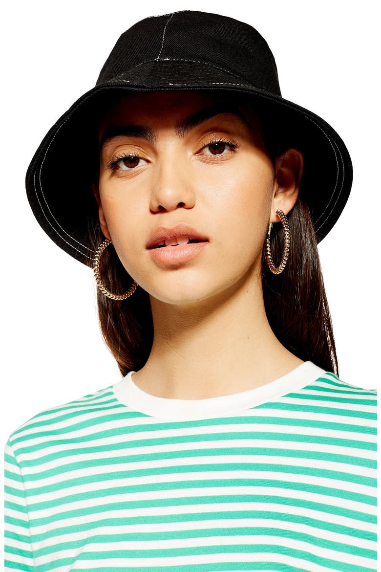 Topstitch Bucket Hat, Alternate, color, BLACK