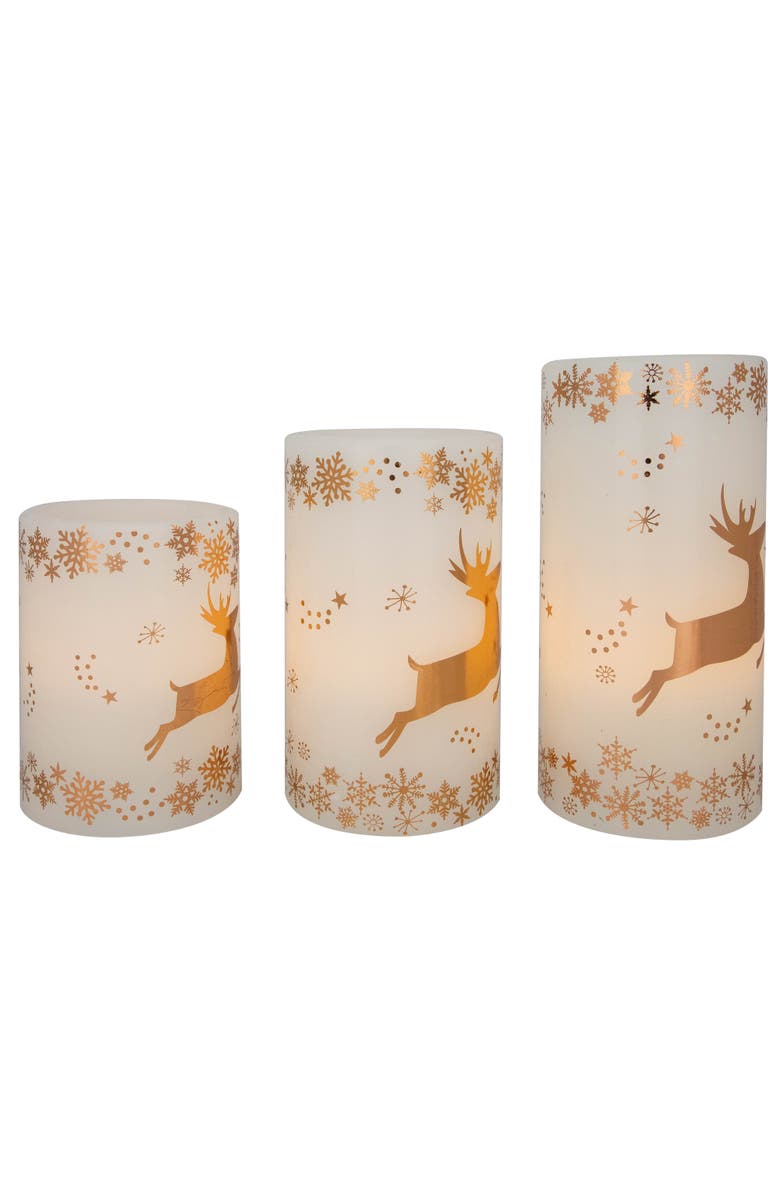 Northlight LED Reindeer Flameless Flickering Wax Pillar Christmas Candles - 6" - Set of 3, Alternate, color, White