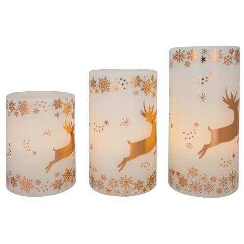 Northlight Led Reindeer Flameless Flickering Wax Pillar Christmas Candles In Neutral