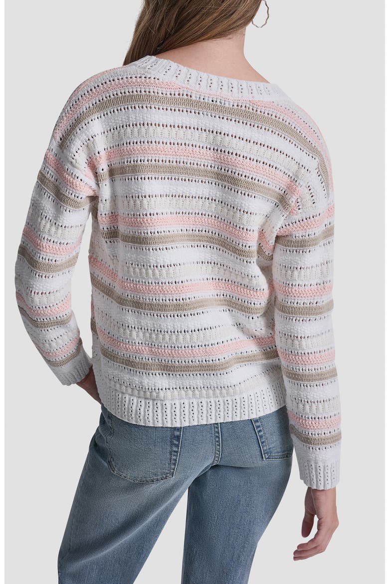 Stripe Cotton Pointelle Sweater, Alternate, color, PEACH SPRITZ COMBO