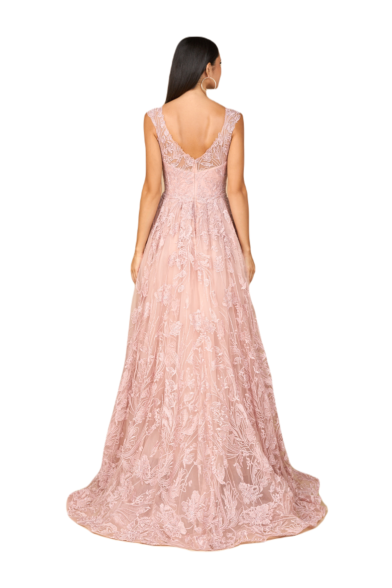 Overskirt Lace Fitted V - Neck Gown, Alternate, color, Blush
