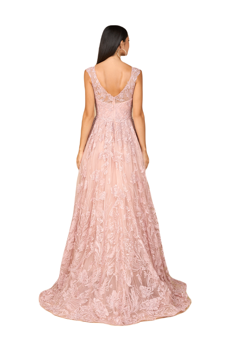 LARA New York Overskirt Lace Fitted V - Neck Gown, Alternate, color, Blush