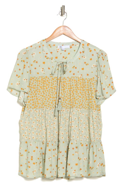 Dr2 By Daniel Rainn Floral Keyhole Tiered Peasant Top In Green