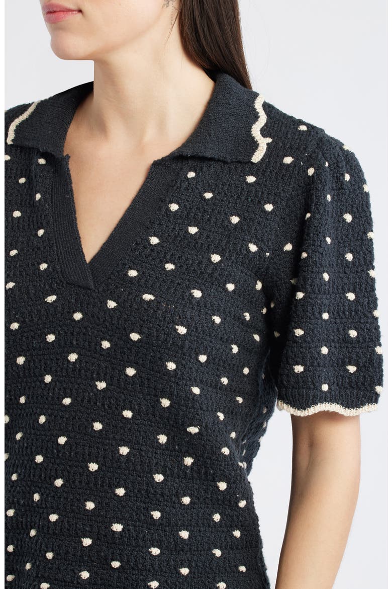 Dot Collar Sweater, Alternate, color, BLACK/ ECRU