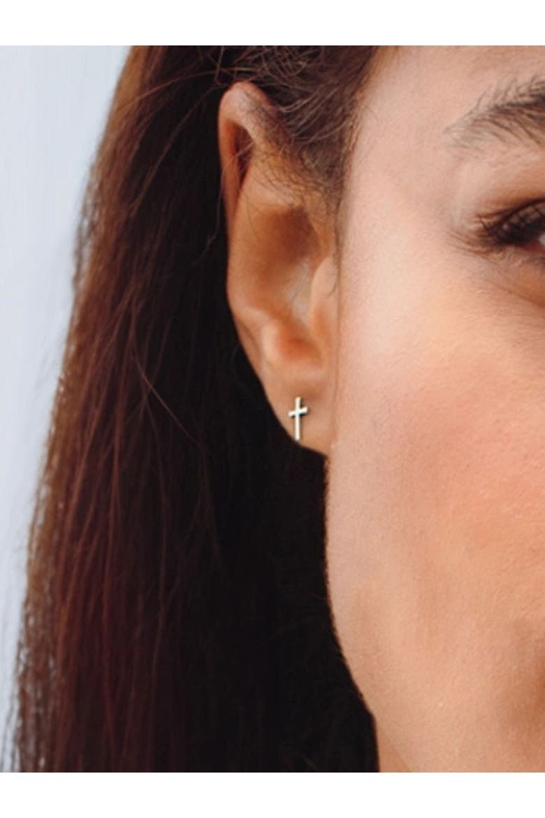 Cross Mini Stud Earring, Alternate, color, Sterling Silver