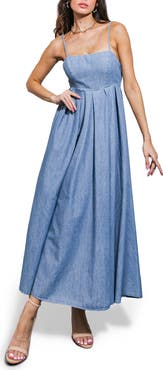 FLYING TOMATO Washed Denim Midi Dress