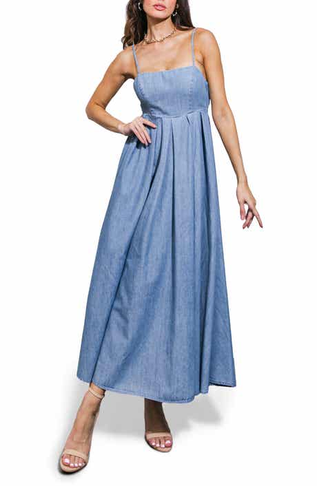 FLYING TOMATO Washed Denim Midi Dress