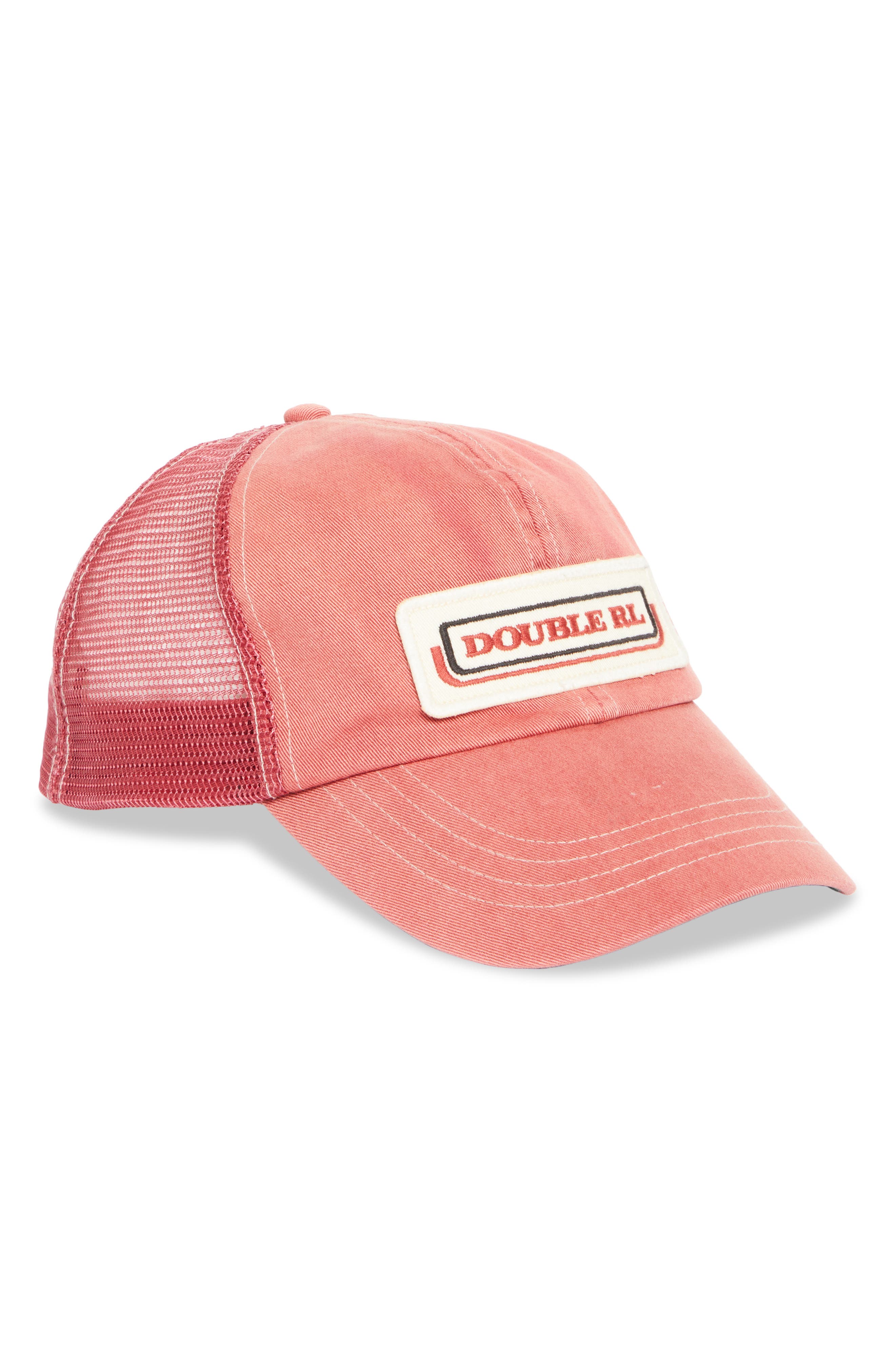 Double RL Logo Patch Cotton Twill Trucker Hat in Faded Red 