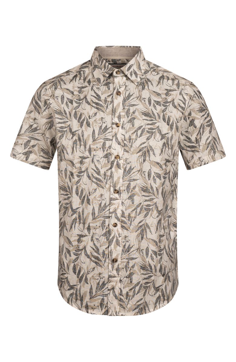 Report Collection Yarn Dye Leaves Print Button-Up Shirt, Alternate, color, Taupe