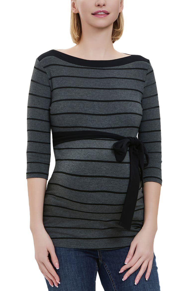Maternity Striped Boat Neck Top, Alternate, color, Gray