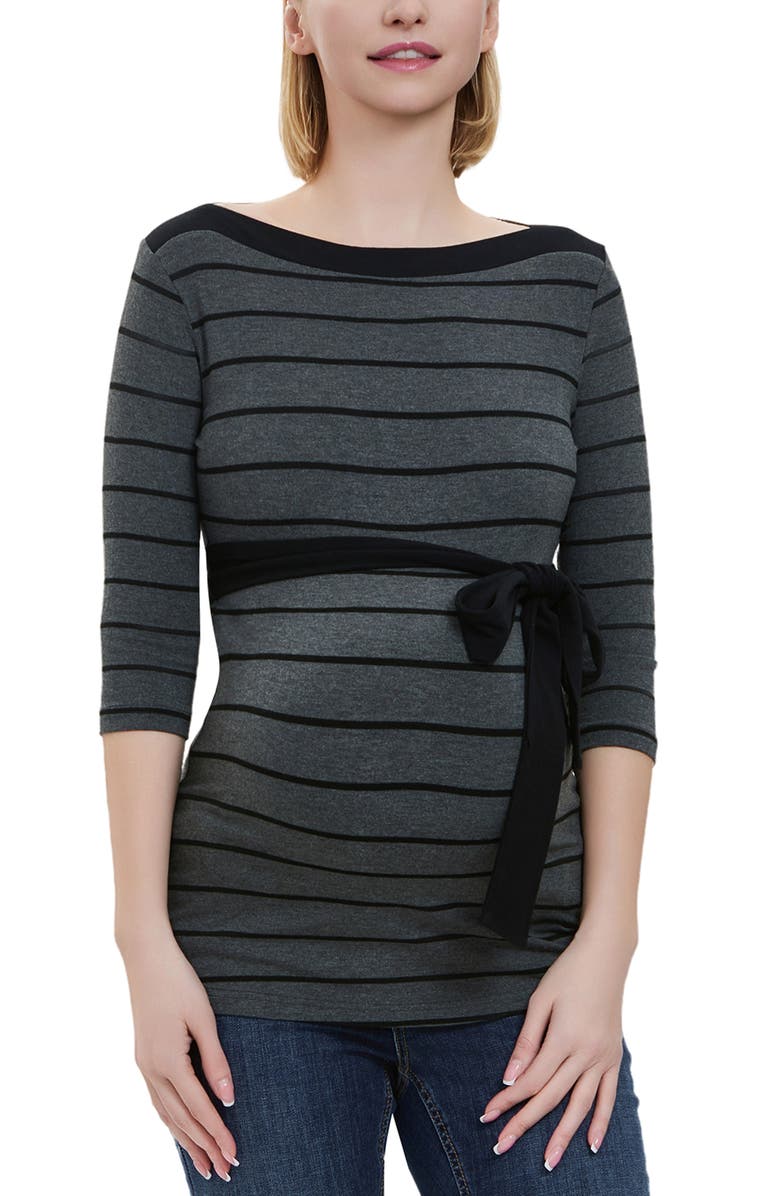 Kimi & Kai Maternity Striped Boat Neck Top, Alternate, color, Gray