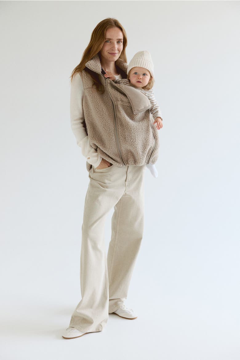 Mama Before & After Babywearing Teddy Fleece Vest, Alternate, color, Beige