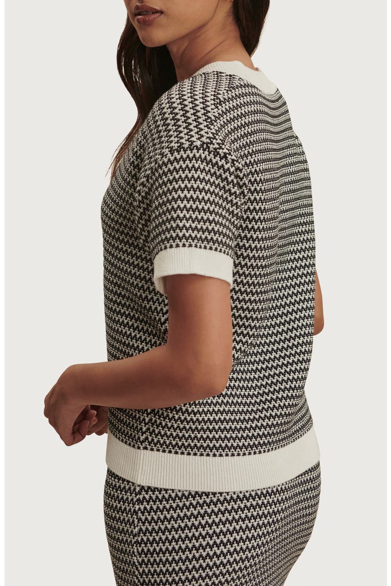 Dora Short Sleeve Cotton Sweater, Alternate, color, SNOW WHITE / BLACK