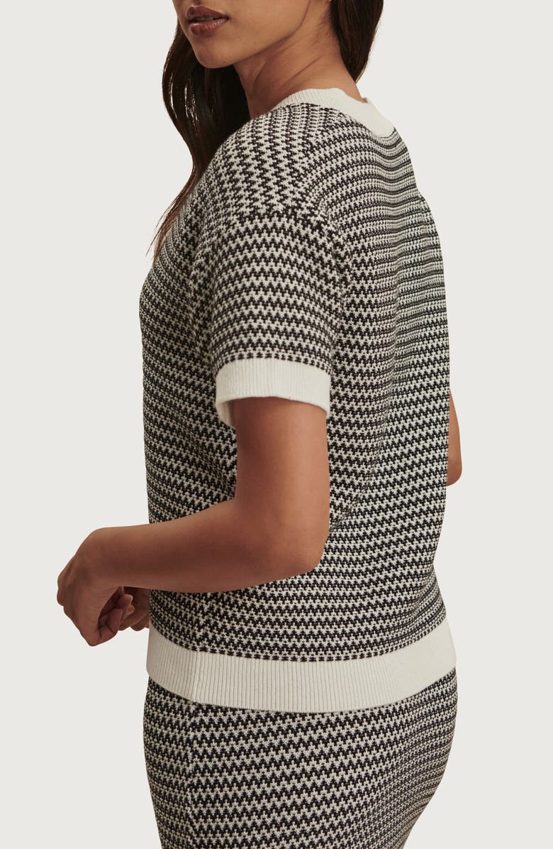 Varley Dora Short Sleeve Cotton Sweater, Alternate, color, Snow White / Black