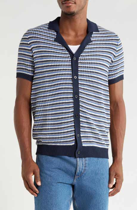 Striped Button-Front Knit Polo