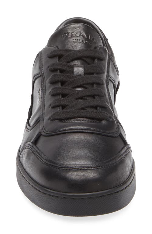Prada Leather Sneakers With Flat Sole And Round Toe In Nero