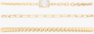 CUFFED BY NANO Bezel Stone, Paperclip, and Bead 14k Gold filled Bracelet Three Stack