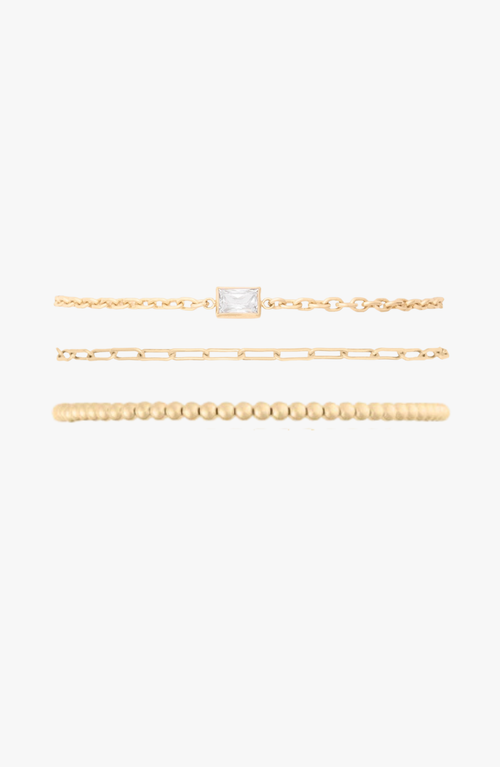 Cuffed By Nano Bezel Stone, Paperclip, And Bead 14k Gold Filled Bracelet Three Stack