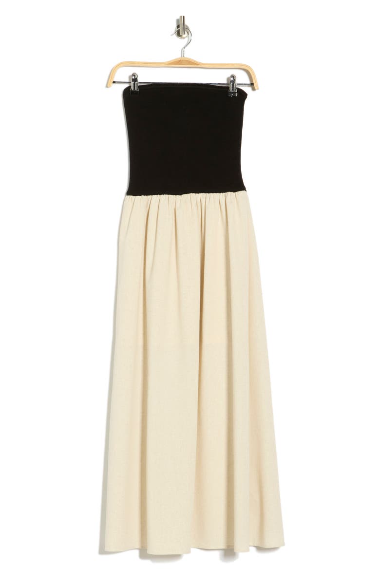 Strapless Midi Dress, Alternate, color, BLACK