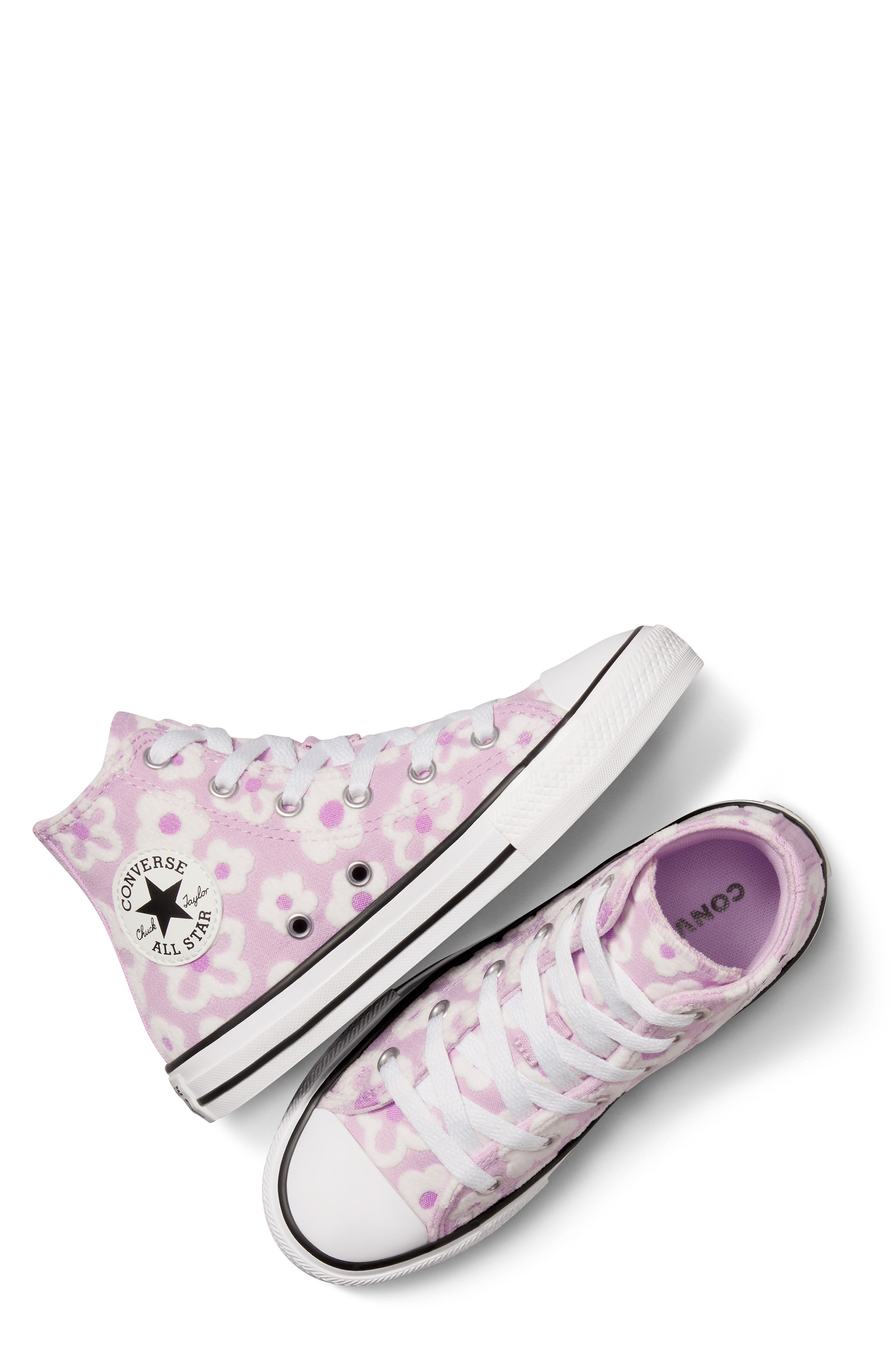 Converse Kids' Converse Chuck Taylor<sup>®</sup> All Star<sup>®</sup> Floral High Top Sneaker, Alternate, color, Stardust Lilac/Grape Fizz