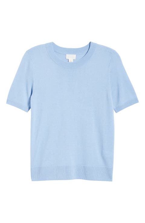 Short Sleeve Merino Wool Blend Sweater Top