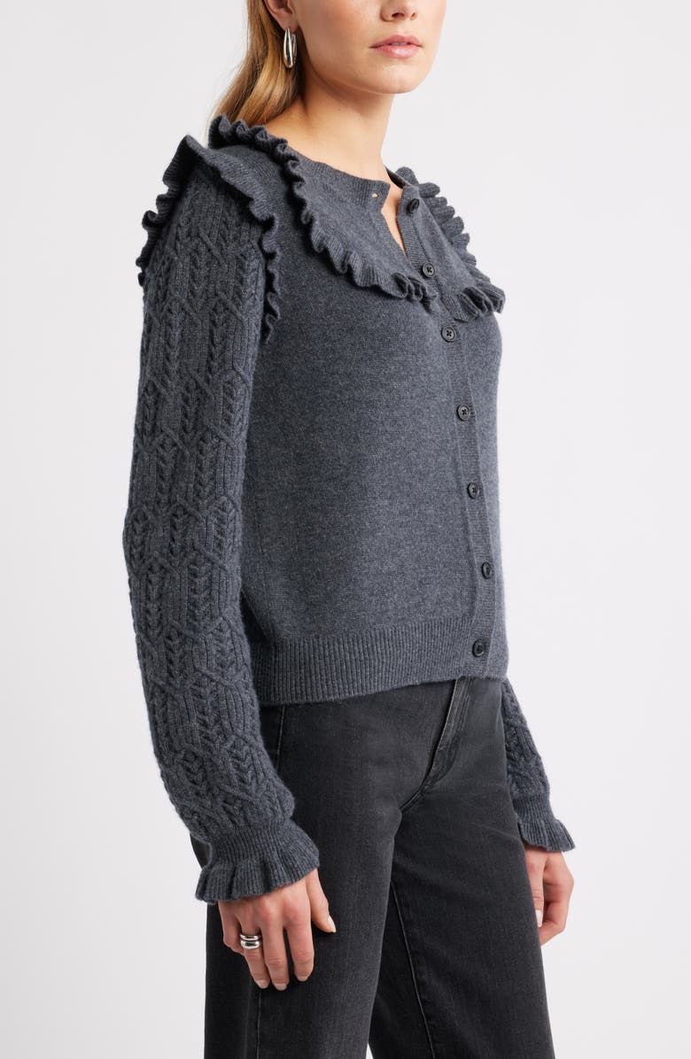 Treasure & Bond Pointelle Ruffle Wool & Cashmere Cardigan, Alternate, color, Grey Dark Charcoal Heather