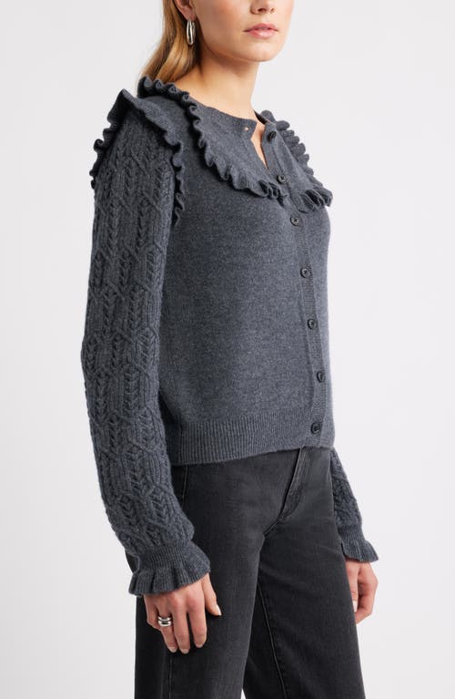 Treasure & Bond Ruffle Pointelle Cardigan In Black