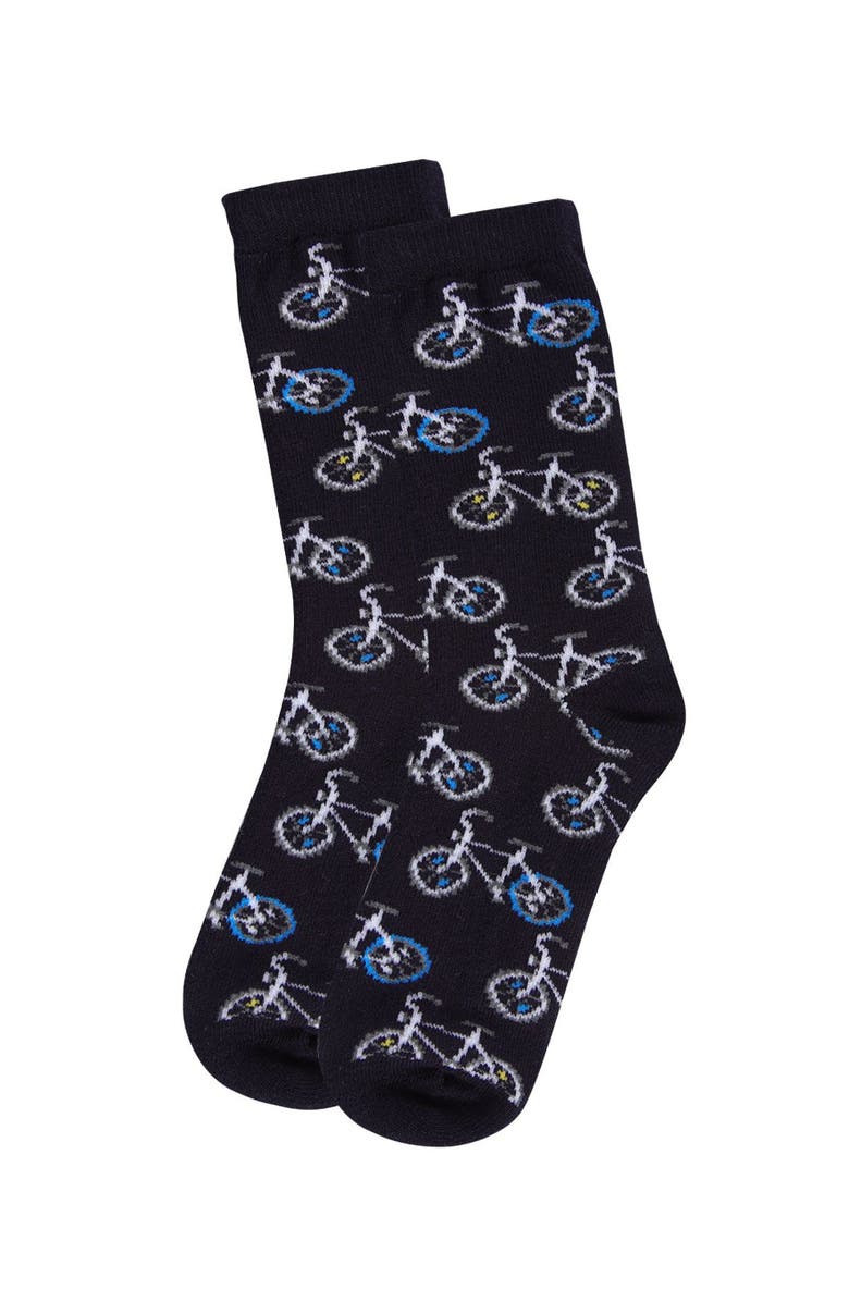 MeMoi Bicycle-Themed Novelty Crew Sock, Alternate, color, Black