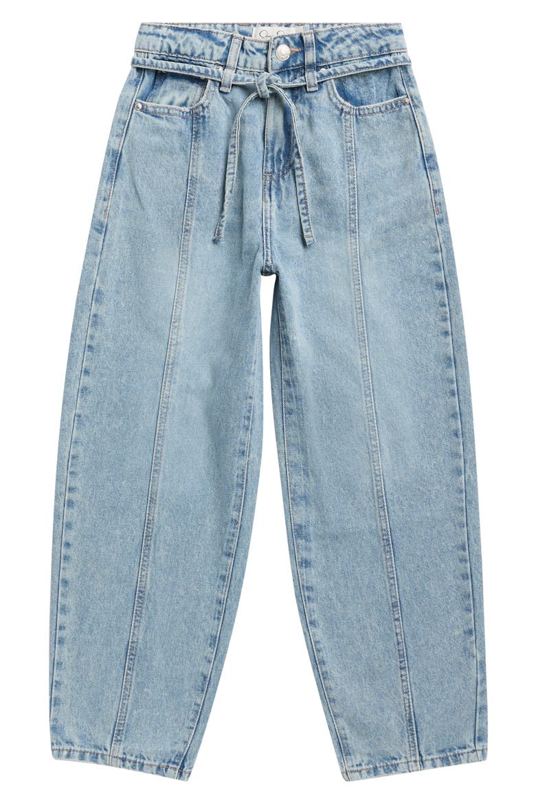 Kids' Belted Barrel Leg Jeans, Main, color, MED WASH