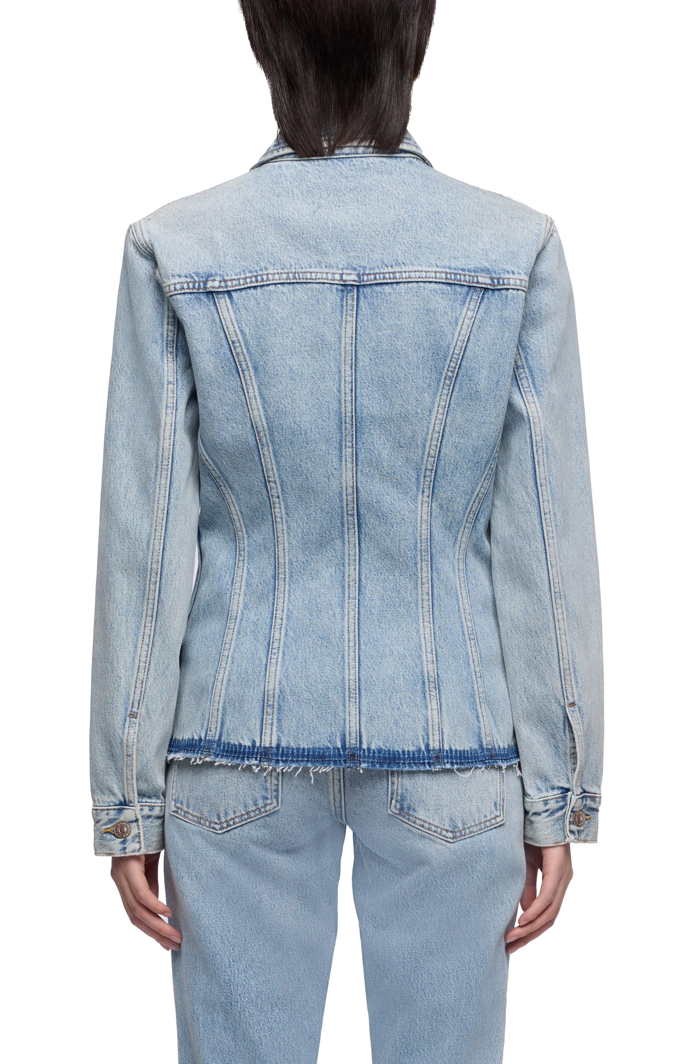 Cinched Release Fray Hem Denim Trucker Jacket - image 2